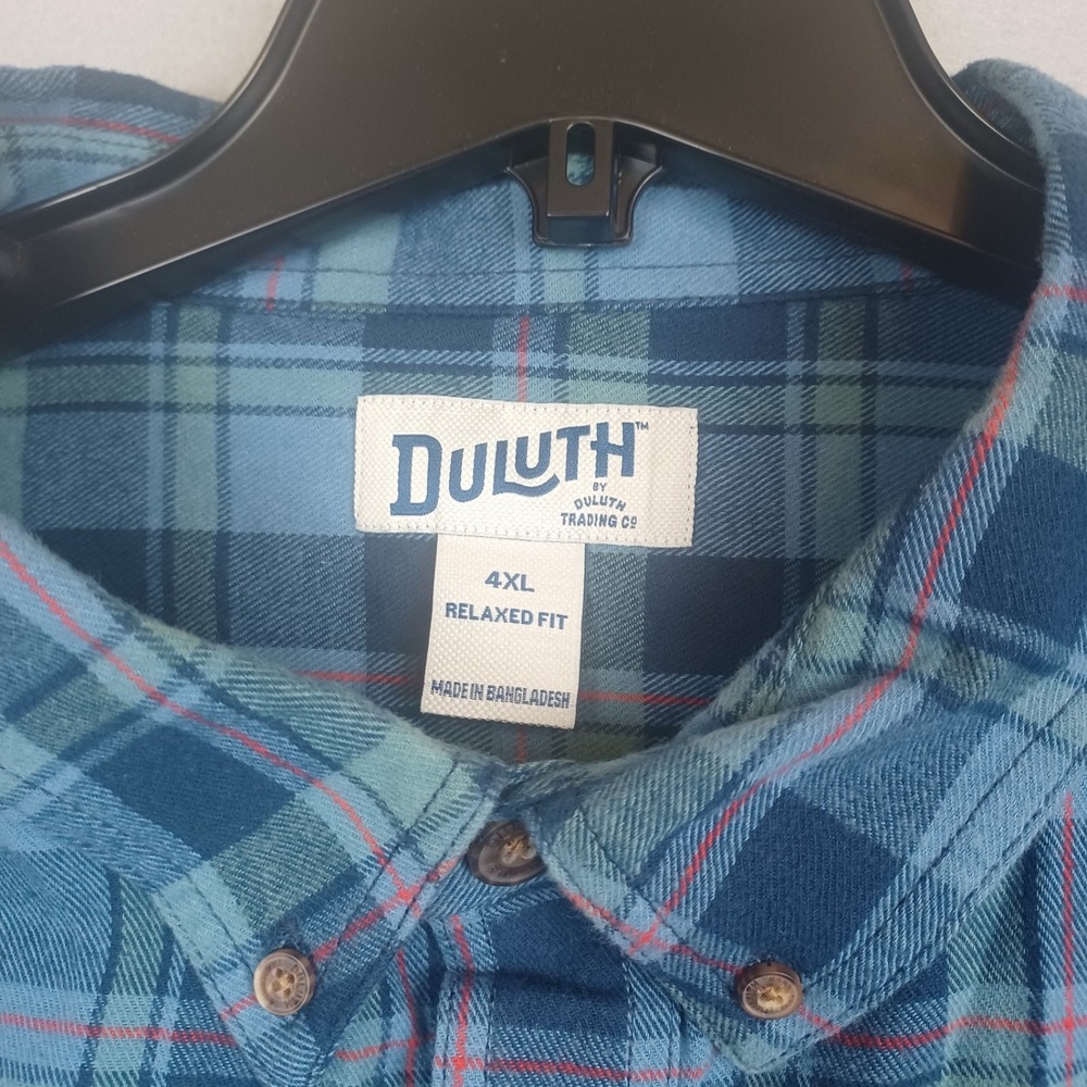 DULUTH TRADING Free Swingin 4XL Relaxed Fit Long Sleeve Flannel Shirt Blue+ Mens